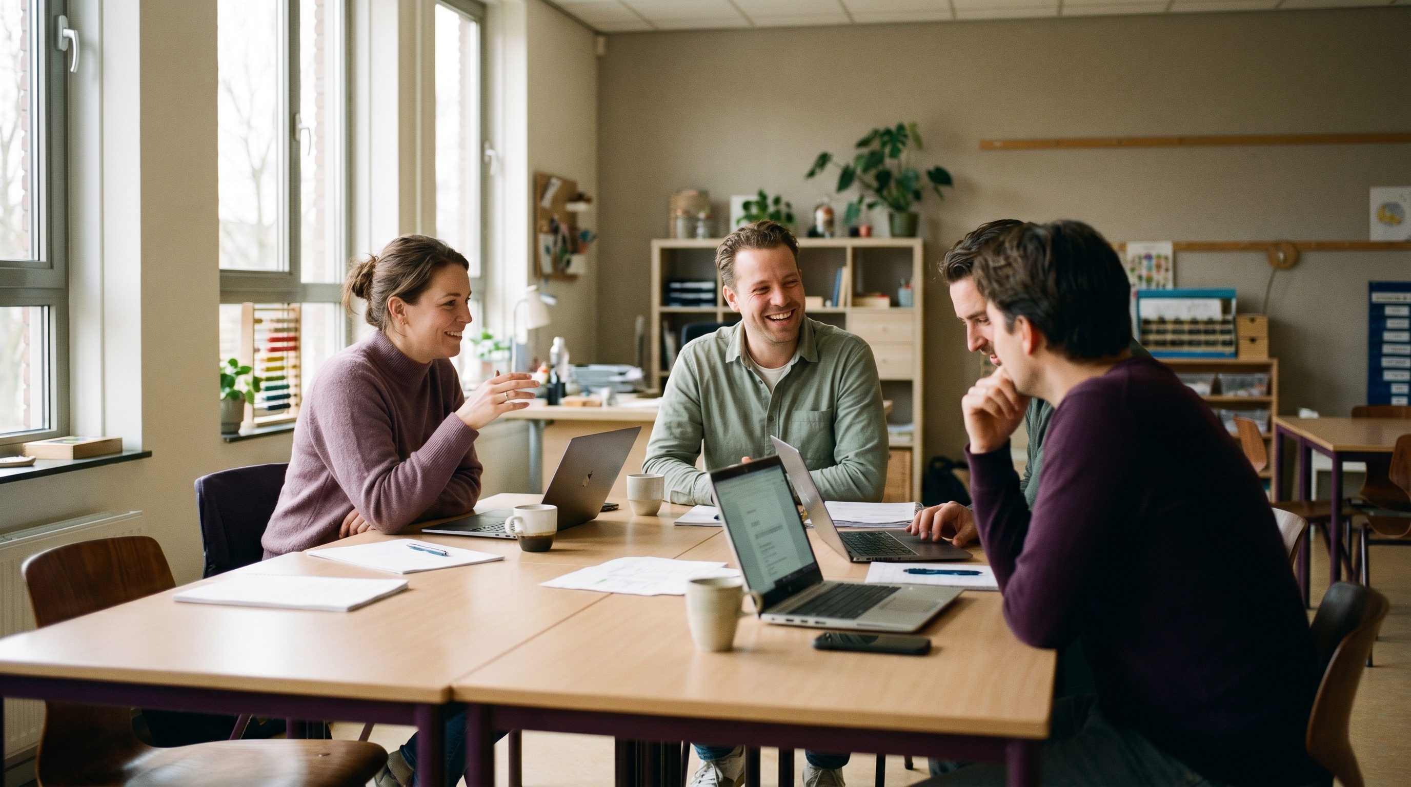 Werksessie met collega's op een school