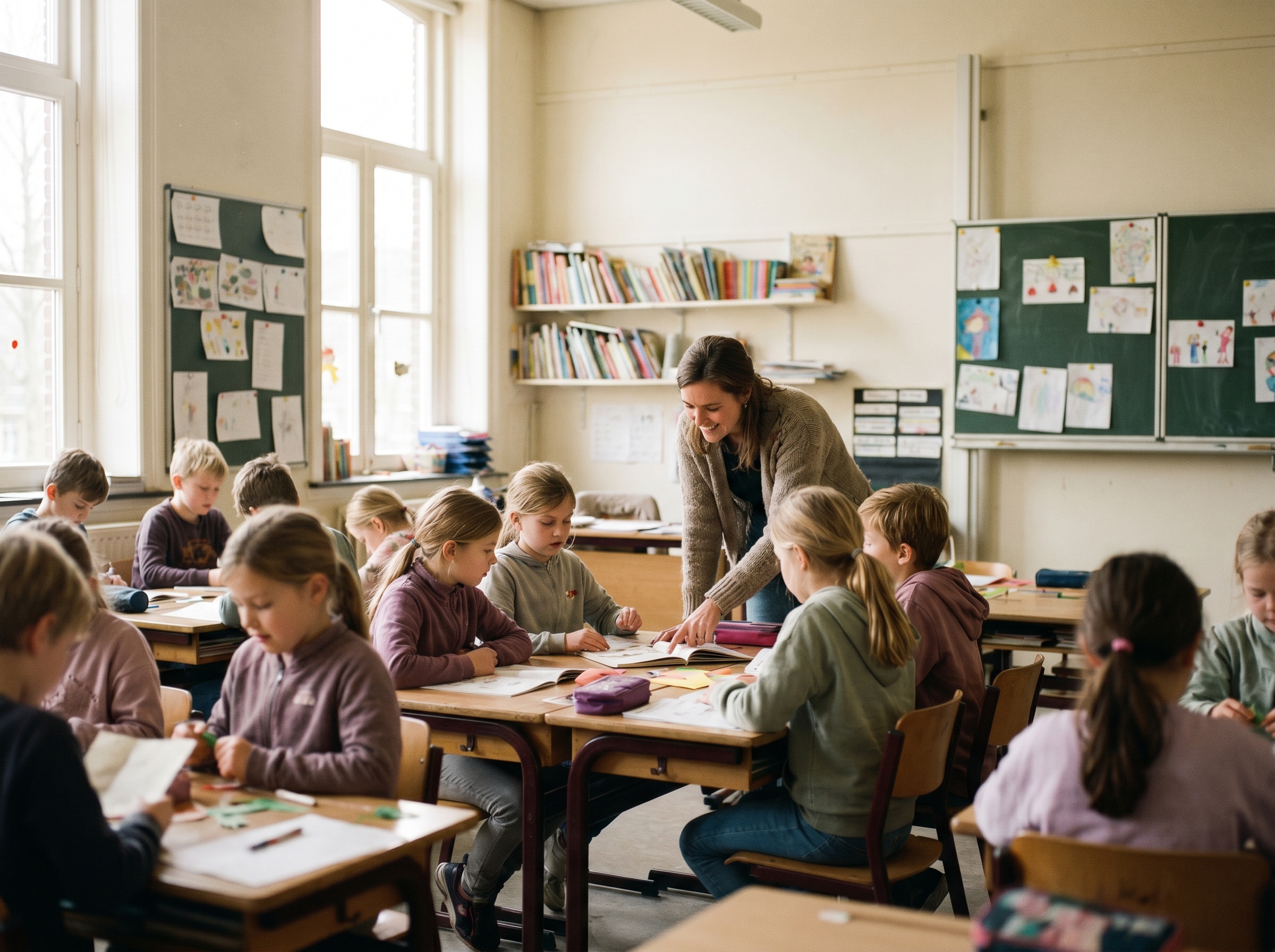 Klaslokaal met docent en leerlingen