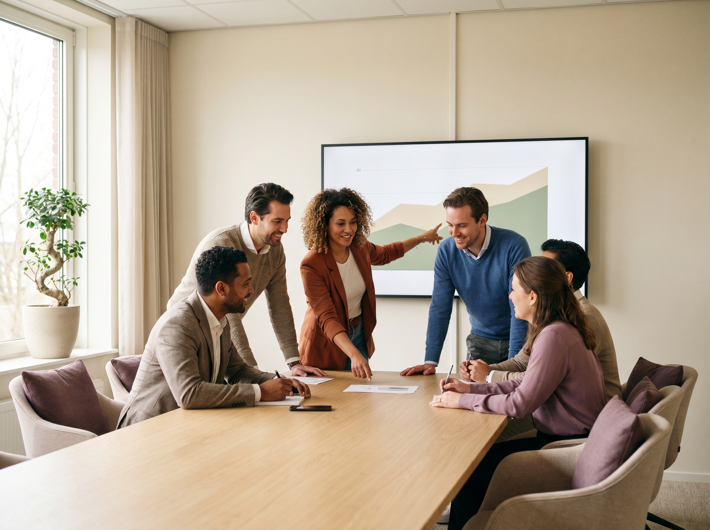 Team in een lichte vergaderzaal